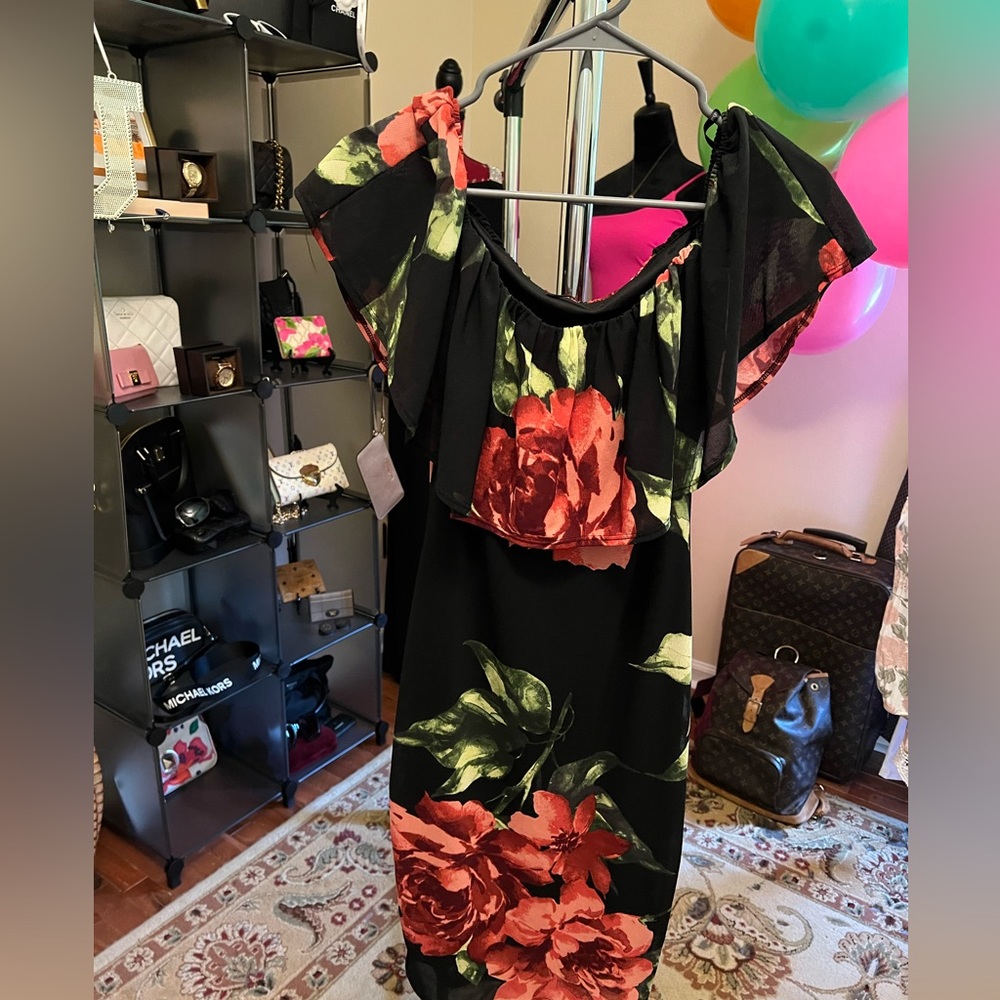 Papaya off the shoulder dress